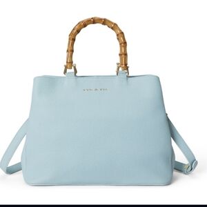 Elegant Sky Blue Fyn & Fia- Isabella Handbag with Bamboo Handle